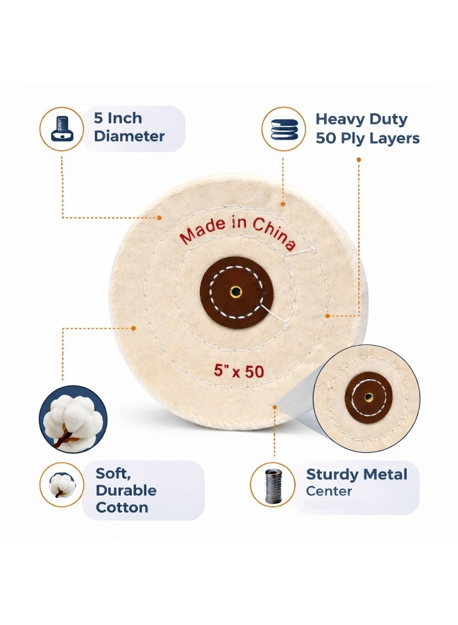 5 Inch Cotton Polishing Buffing Wheel 50 Ply with Metal Center for Bench Grinder Jewelry Metal Finishing - WP002 - Image 2